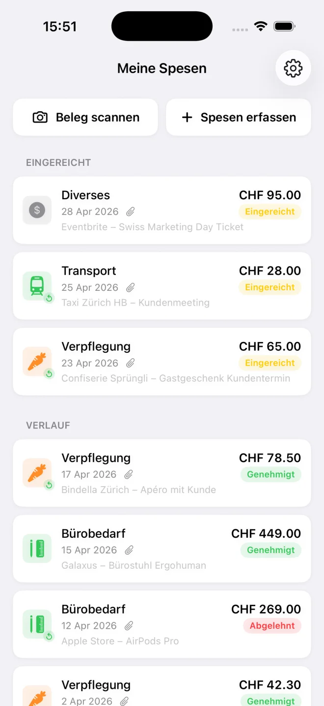 expendo App — Beleg fotografieren und einreichen